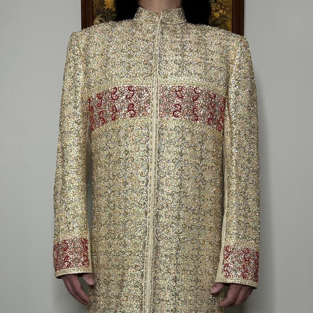 Sherwani Men's Indian Wedding Outfit Elegant Embellished Beads Sequin 38"(95cm)